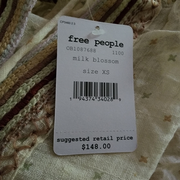 Free People Boho Talia Embroidered Top XS - Picture 7 of 7